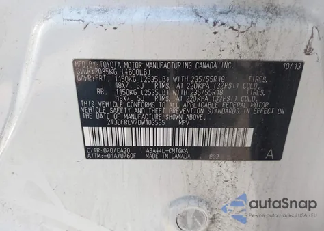 2013 Toyota Rav4 Limited z USA, uszkodzony, nr VIN 2T3DFREV7DW103555